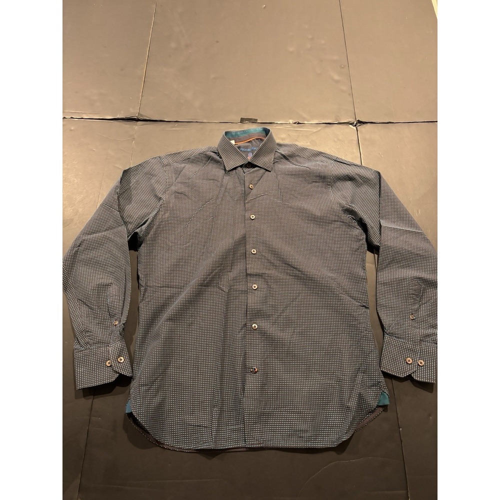 Luchiano Visconti Blue Micro-Square Pattern Long Sleeve Button-Up M